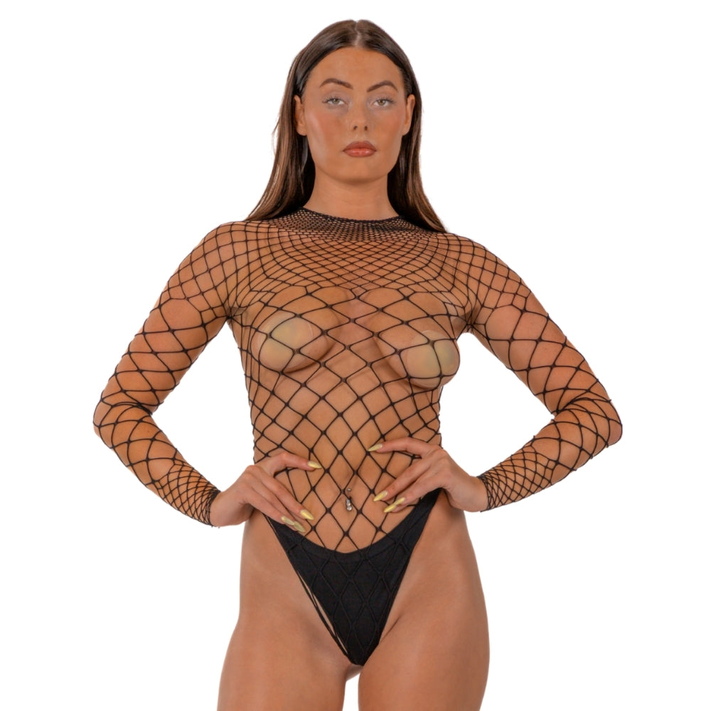 lace-by-lj-fence-net-long-sleeved-thong-bodysuit-black